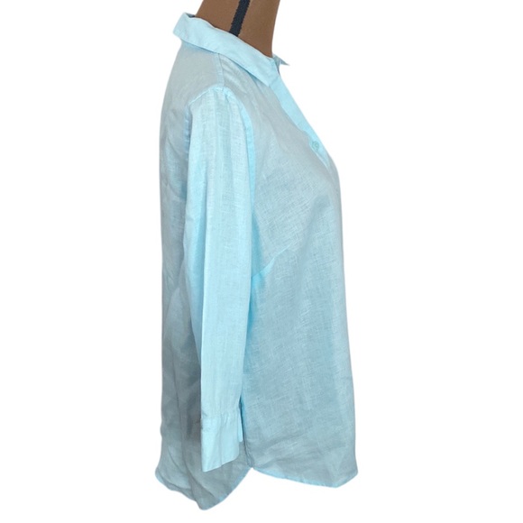 Chico’s No-Iron Linen 3/4 sleeve sheer Shirt in bright baby blue size US 10 - Picture 4 of 12